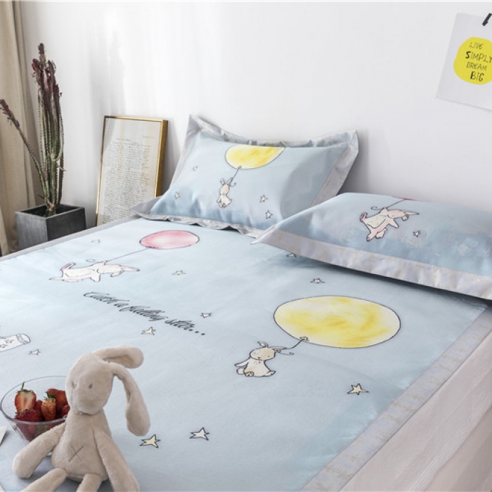 91家纺网 家纺一手货源 找家纺 时年家纺 2019新款凉席冰丝席冰露丝印花款 梦中兔