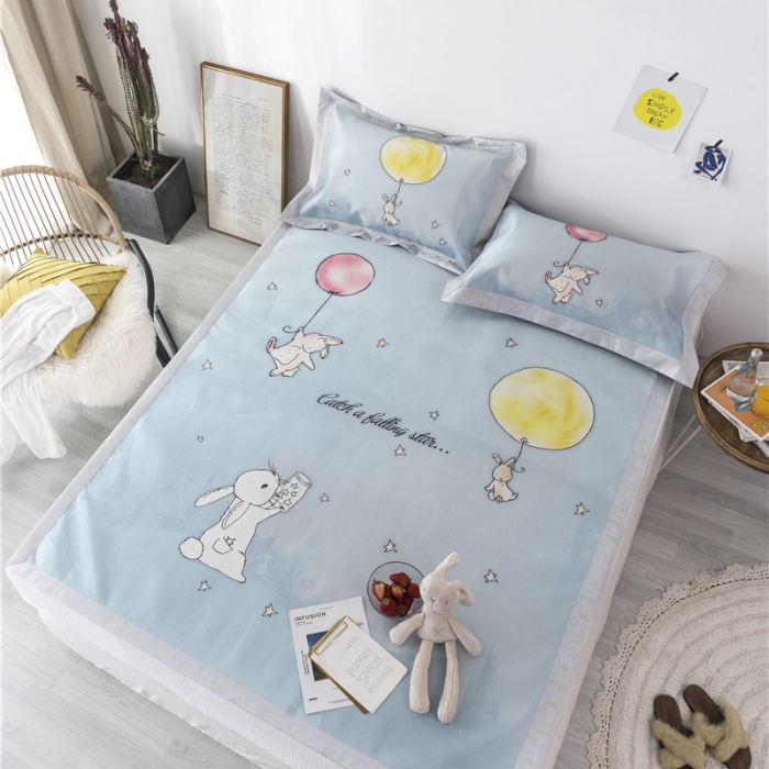 91家纺网 家纺一手货源 找家纺 时年家纺 2019新款凉席冰丝席冰露丝印花款 梦中兔