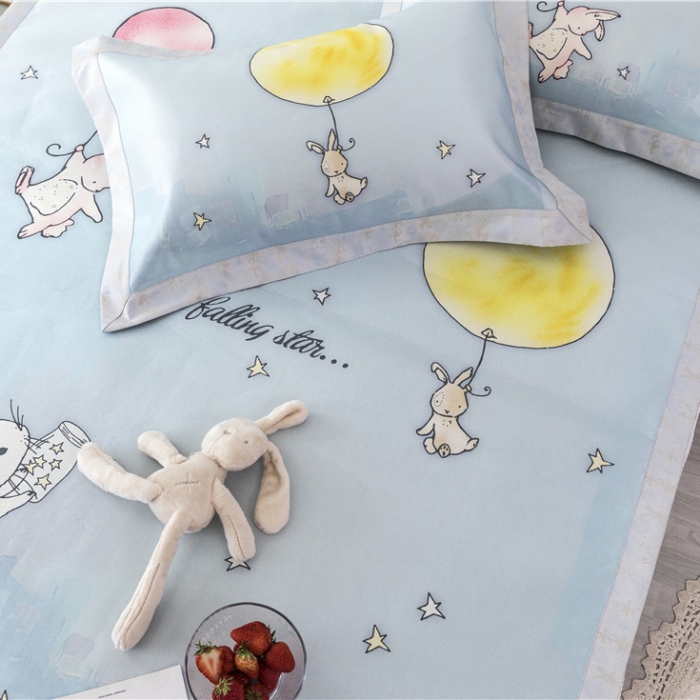 91家纺网 家纺一手货源 找家纺 时年家纺 2019新款凉席冰丝席冰露丝印花款 梦中兔