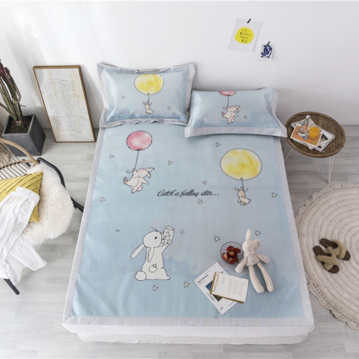 91家纺网 家纺一手货源 找家纺 时年家纺 2019新款凉席冰丝席冰露丝印花款 梦中兔