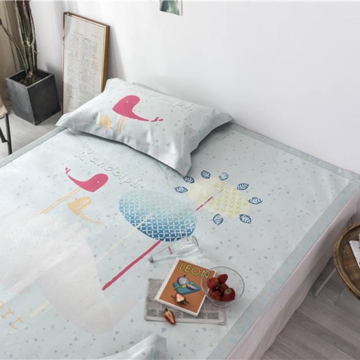 91家纺网 家纺一手货源 找家纺 时年家纺 2019新款凉席冰丝席冰露丝印花款 奇幻森林