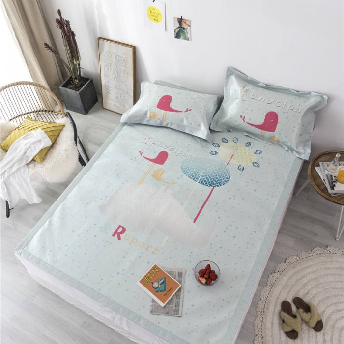 91家纺网 家纺一手货源 找家纺 时年家纺 2019新款凉席冰丝席冰露丝印花款 奇幻森林