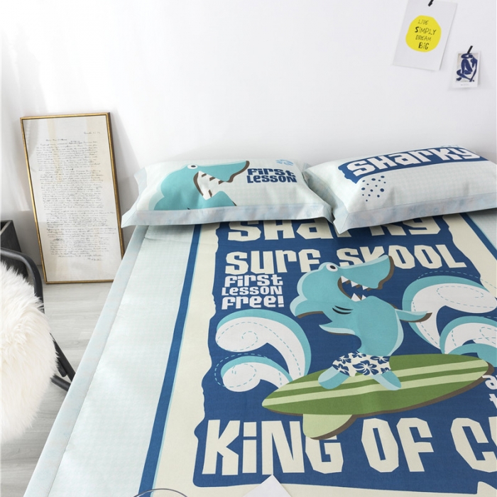 91家纺网 家纺一手货源 找家纺 时年家纺 2019新款凉席冰丝席冰露丝印花款 鲨鱼学校