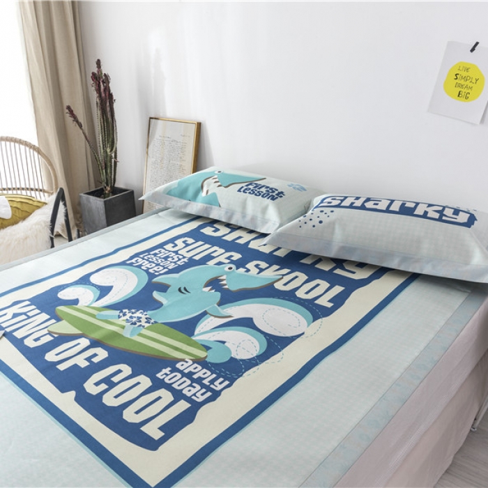 91家纺网 家纺一手货源 找家纺 时年家纺 2019新款凉席冰丝席冰露丝印花款 鲨鱼学校