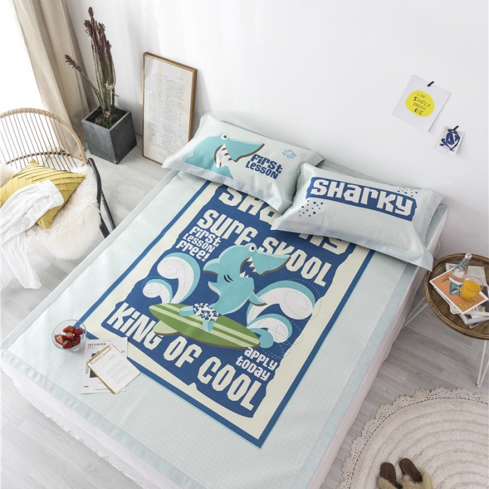 91家纺网 家纺一手货源 找家纺 时年家纺 2019新款凉席冰丝席冰露丝印花款 鲨鱼学校