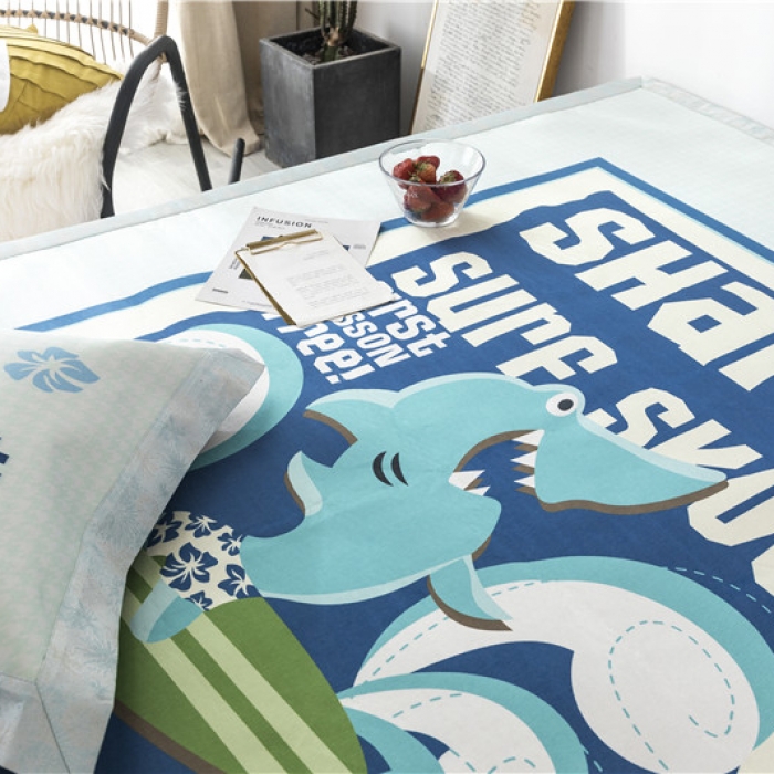 91家纺网 家纺一手货源 找家纺 时年家纺 2019新款凉席冰丝席冰露丝印花款 鲨鱼学校