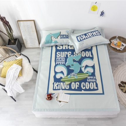 时年家纺 2019新款凉席冰丝席冰露丝印花款 鲨鱼学校