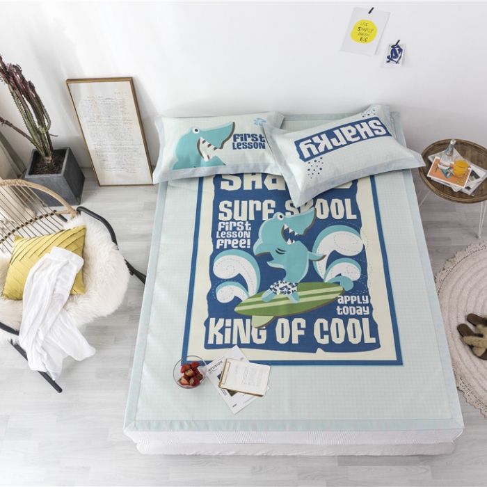 91家纺网 家纺一手货源 找家纺 时年家纺 2019新款凉席冰丝席冰露丝印花款 鲨鱼学校