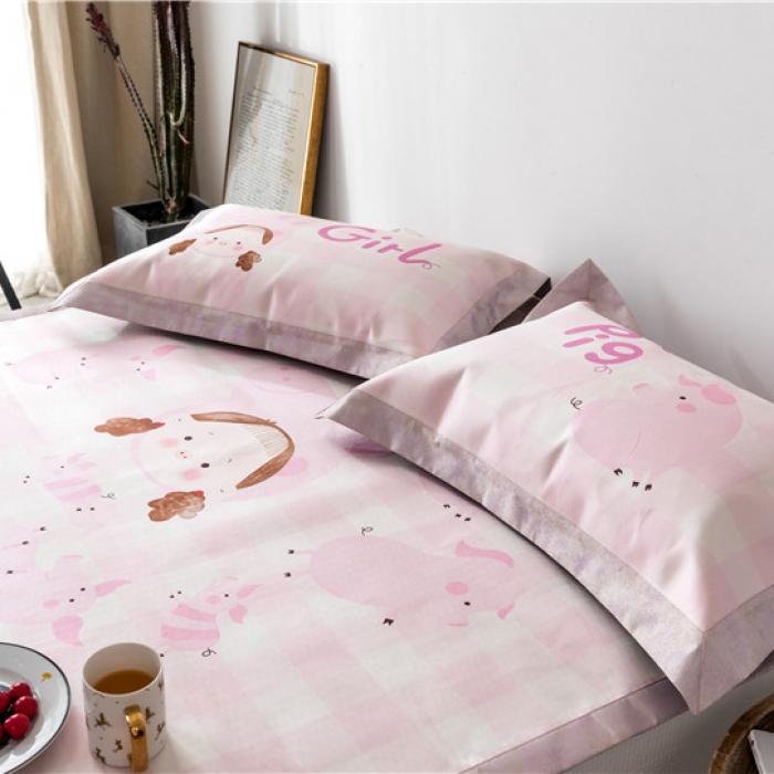 91家纺网 家纺一手货源 找家纺 时年家纺 2019新款凉席冰丝席冰露丝印花款 猪猪女孩