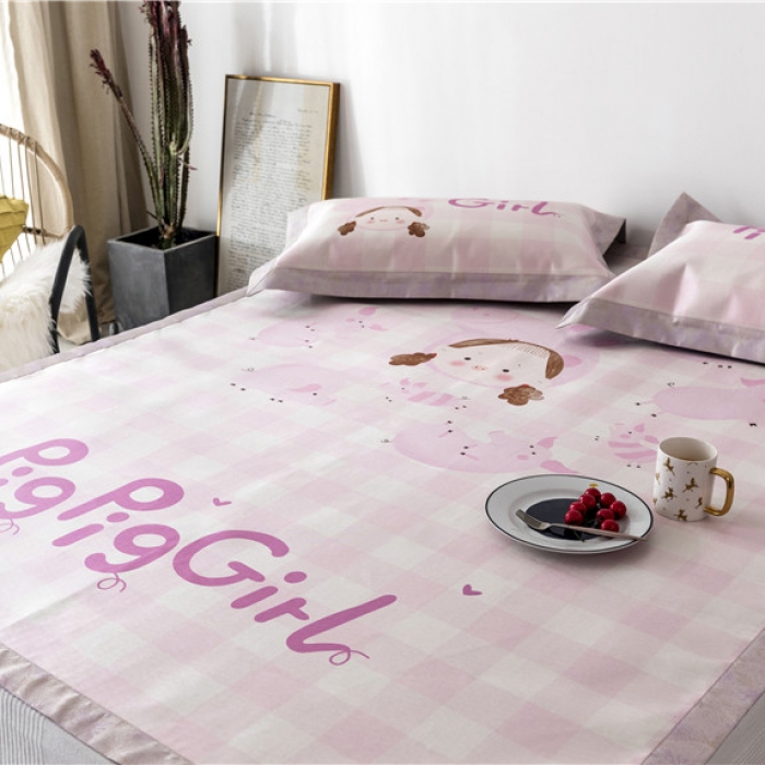 91家纺网 家纺一手货源 找家纺 时年家纺 2019新款凉席冰丝席冰露丝印花款 猪猪女孩