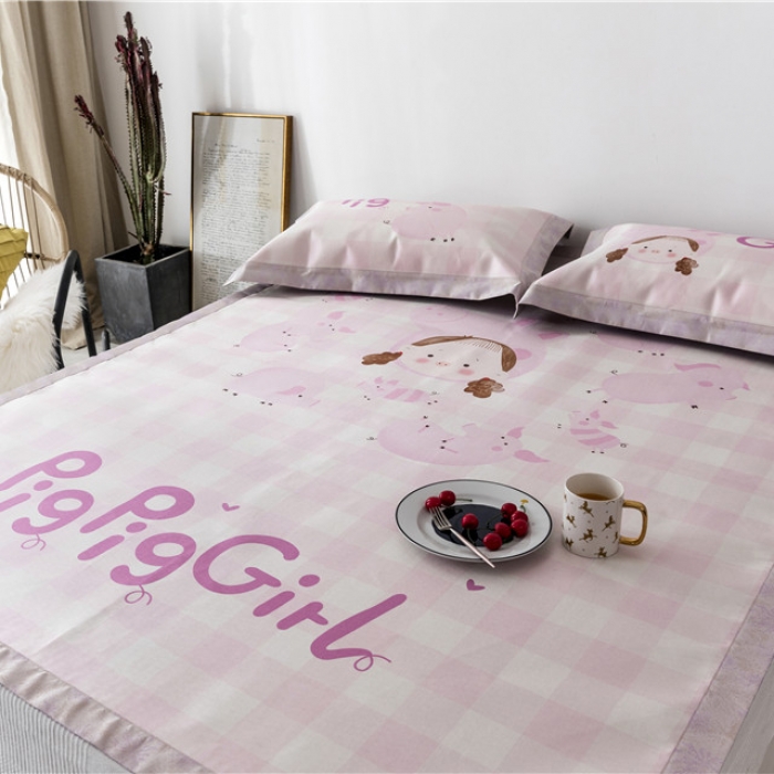 91家纺网 家纺一手货源 找家纺 时年家纺 2019新款凉席冰丝席冰露丝印花款 猪猪女孩