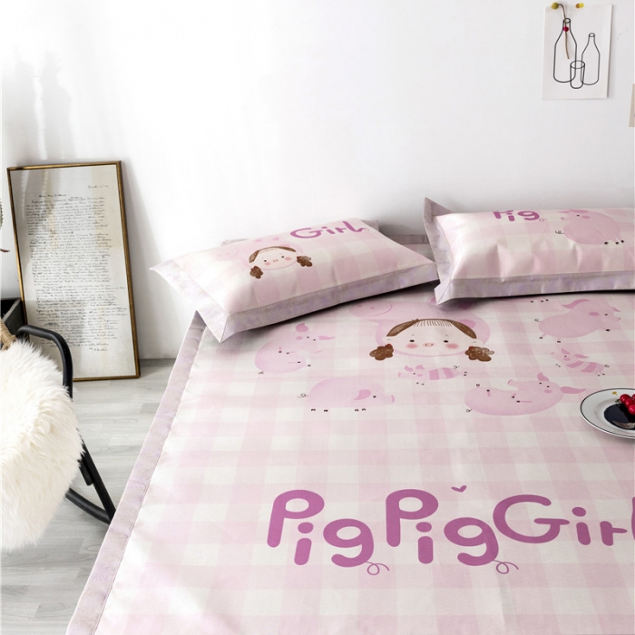 91家纺网 家纺一手货源 找家纺 时年家纺 2019新款凉席冰丝席冰露丝印花款 猪猪女孩