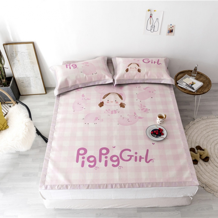 91家纺网 家纺一手货源 找家纺 时年家纺 2019新款凉席冰丝席冰露丝印花款 猪猪女孩