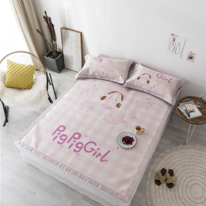 91家纺网 家纺一手货源 找家纺 时年家纺 2019新款凉席冰丝席冰露丝印花款 猪猪女孩