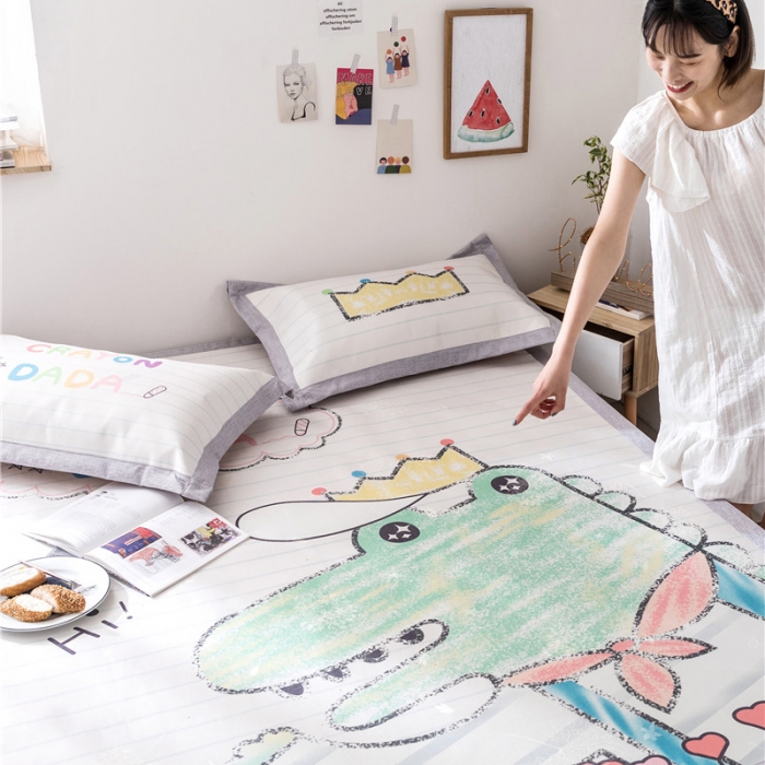 91家纺网 家纺一手货源 找家纺 时年家纺 2019新款凉席冰丝席水洗养生席 鳄鱼国王