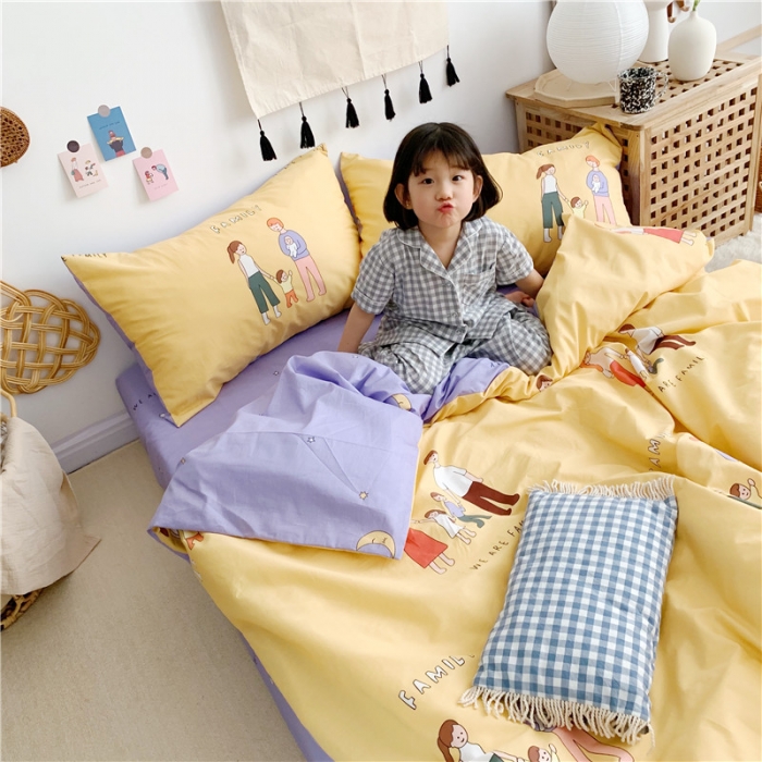 91家纺网 家纺一手货源 找家纺 时年家纺 2019新款全棉小可爱系列四件套床单款 快乐一家人