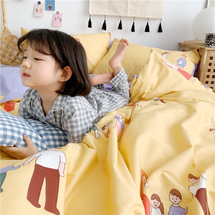 91家纺网 家纺一手货源 找家纺 时年家纺 2019新款全棉小可爱系列四件套床单款 快乐一家人