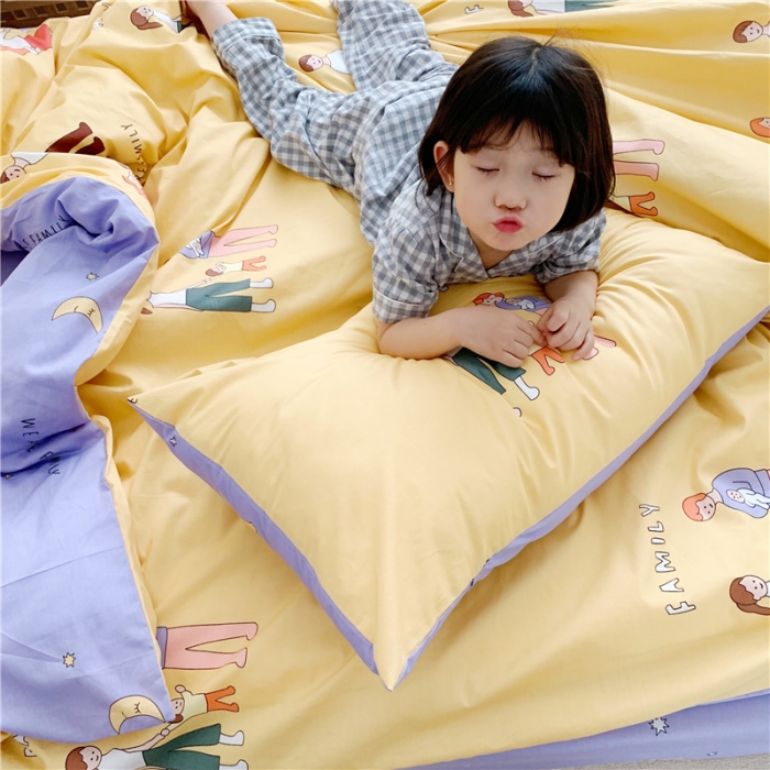 91家纺网 家纺一手货源 找家纺 时年家纺 2019新款全棉小可爱系列四件套床单款 快乐一家人