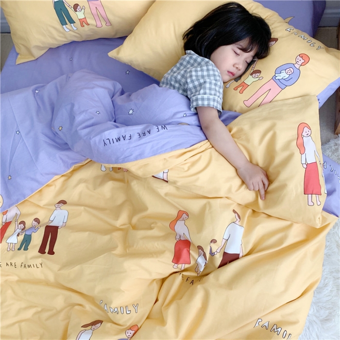 91家纺网 家纺一手货源 找家纺 时年家纺 2019新款全棉小可爱系列四件套床单款 快乐一家人