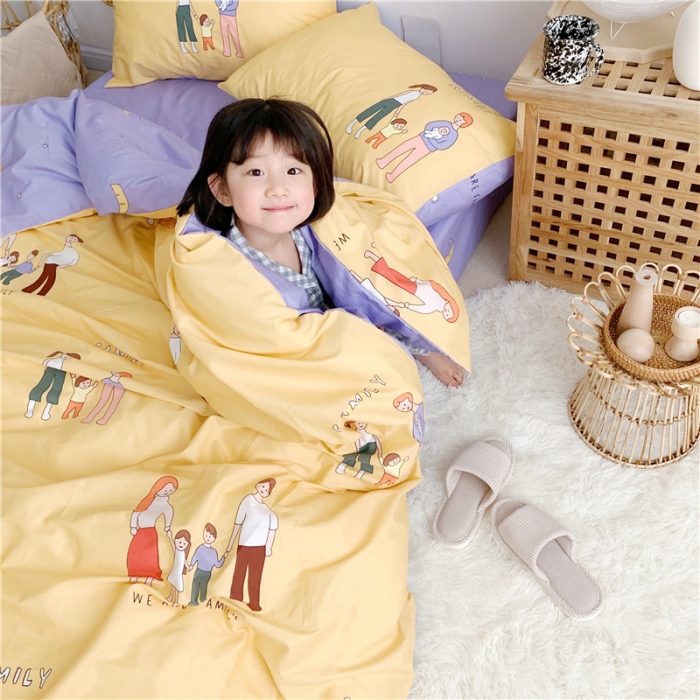 91家纺网 家纺一手货源 找家纺 时年家纺 2019新款全棉小可爱系列四件套床单款 快乐一家人