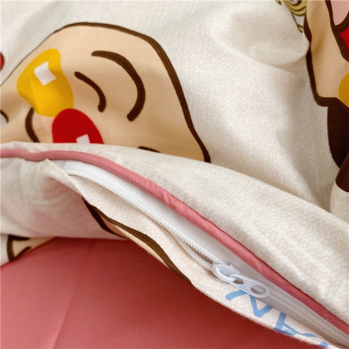 91家纺网 家纺一手货源 找家纺 时年 2021春夏新款嵌绳款全棉四件套 面包超人粉卡通儿童