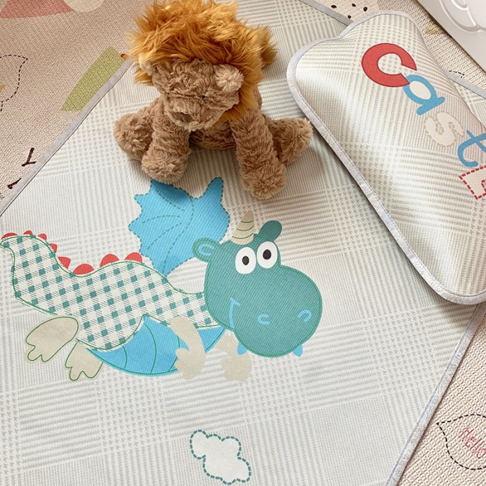 91家纺网 家纺一手货源 找家纺 时年冰露丝婴童席60*120+枕套（送荞麦枕头）实拍恐龙宝宝