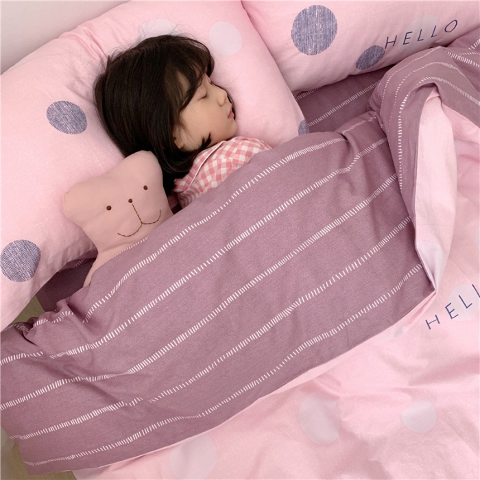 91家纺网 家纺一手货源 找家纺 时年 2019全棉小可爱四件套 hello圆点紫