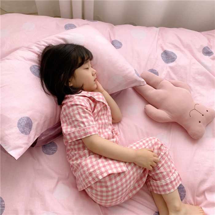 91家纺网 家纺一手货源 找家纺 时年 2019全棉小可爱四件套 hello圆点紫