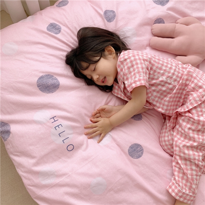 91家纺网 家纺一手货源 找家纺 时年 2019全棉小可爱四件套 hello圆点紫