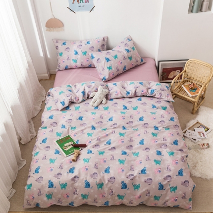 91家纺网 家纺一手货源 找家纺 时年 2019全棉小可爱四件套 猫咪酱