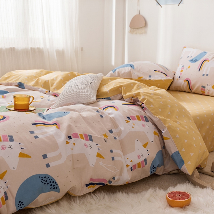 91家纺网 家纺一手货源 找家纺 时年 2019全棉小可爱四件套 彩虹马