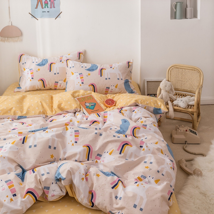 91家纺网 家纺一手货源 找家纺 时年 2019全棉小可爱四件套 彩虹马