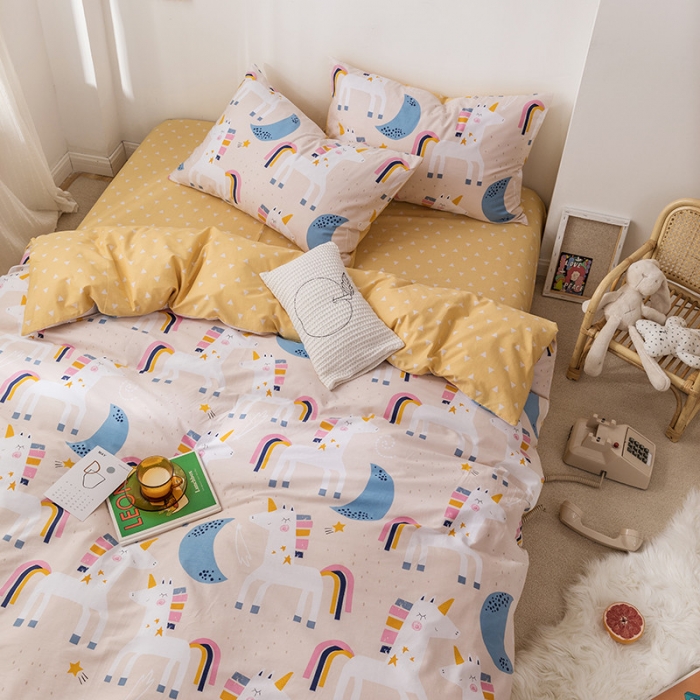 91家纺网 家纺一手货源 找家纺 时年 2019全棉小可爱四件套 彩虹马