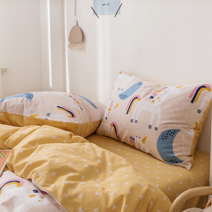 91家纺网 家纺一手货源 找家纺 时年 2019全棉小可爱四件套 彩虹马