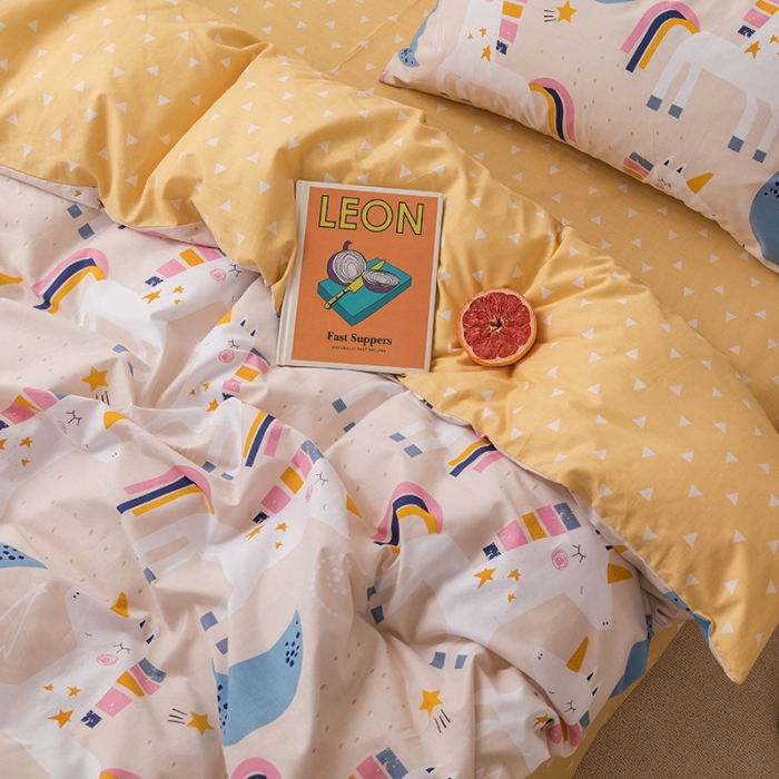 91家纺网 家纺一手货源 找家纺 时年 2019全棉小可爱四件套 彩虹马