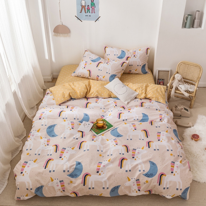 91家纺网 家纺一手货源 找家纺 时年 2019全棉小可爱四件套 彩虹马