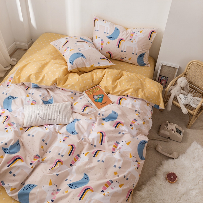 91家纺网 家纺一手货源 找家纺 时年 2019全棉小可爱四件套 彩虹马