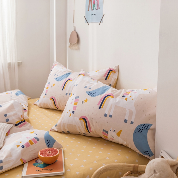 91家纺网 家纺一手货源 找家纺 时年 2019全棉小可爱四件套 彩虹马