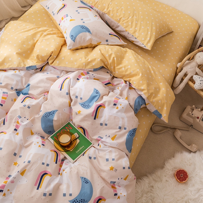 91家纺网 家纺一手货源 找家纺 时年 2019全棉小可爱四件套 彩虹马