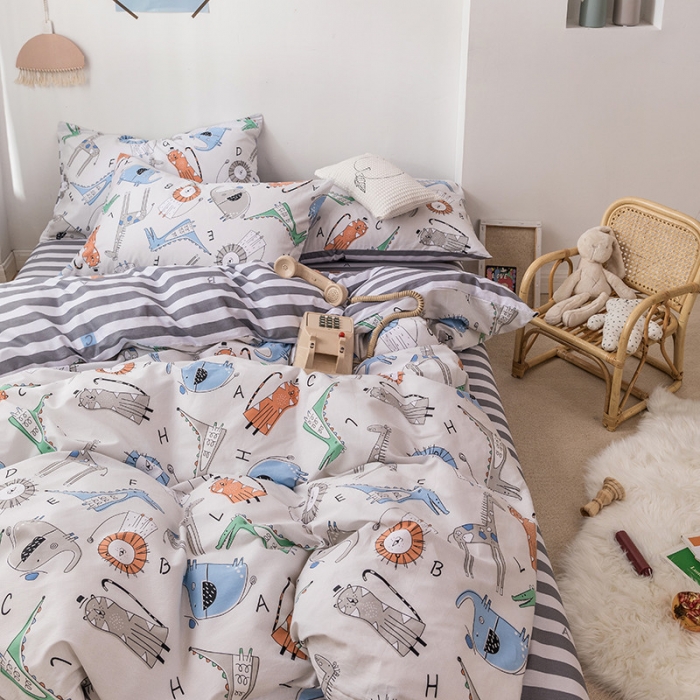 91家纺网 家纺一手货源 找家纺 时年 2019全棉小可爱四件套 动物派对