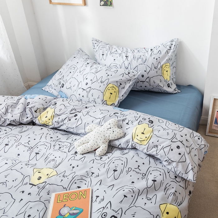 91家纺网 家纺一手货源 找家纺 时年 2019全棉小可爱四件套 狗崽队