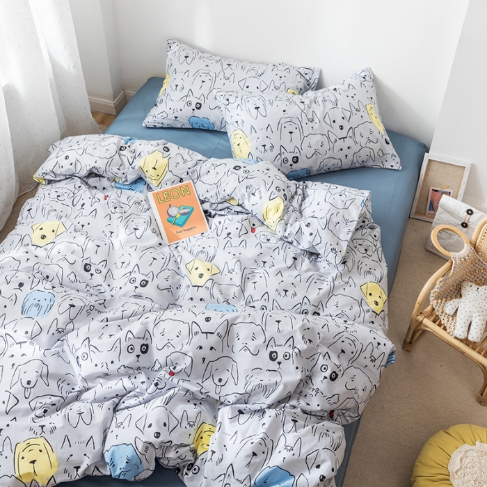 91家纺网 家纺一手货源 找家纺 时年 2019全棉小可爱四件套 狗崽队