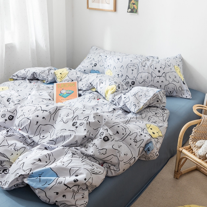 91家纺网 家纺一手货源 找家纺 时年 2019全棉小可爱四件套 狗崽队