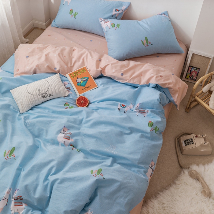 91家纺网 家纺一手货源 找家纺 时年 2019全棉小可爱四件套 酷酷羊驼