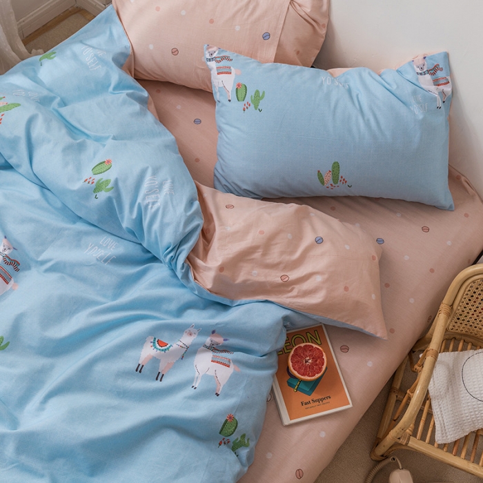 91家纺网 家纺一手货源 找家纺 时年 2019全棉小可爱四件套 酷酷羊驼