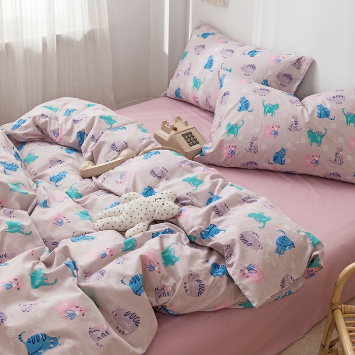 91家纺网 家纺一手货源 找家纺 时年 2019全棉小可爱四件套 猫咪酱