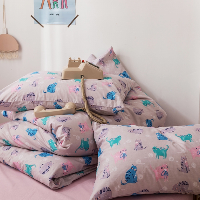 91家纺网 家纺一手货源 找家纺 时年 2019全棉小可爱四件套 猫咪酱