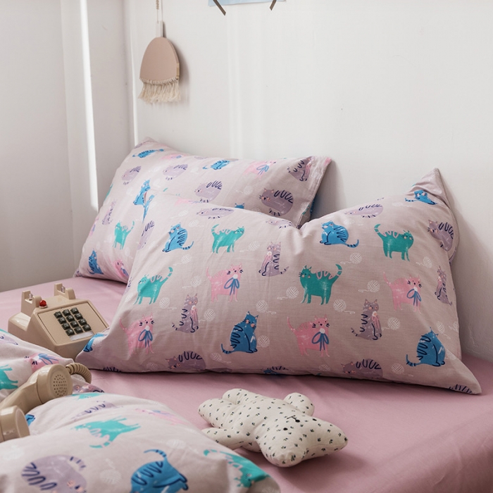 91家纺网 家纺一手货源 找家纺 时年 2019全棉小可爱四件套 猫咪酱