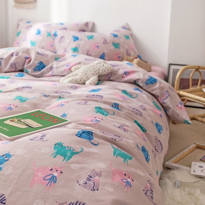 91家纺网 家纺一手货源 找家纺 时年 2019全棉小可爱四件套 猫咪酱