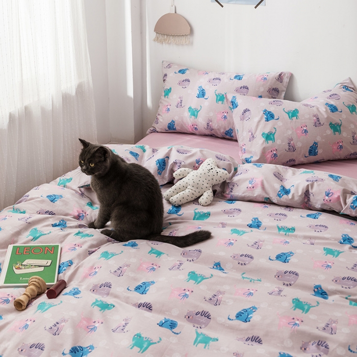 91家纺网 家纺一手货源 找家纺 时年 2019全棉小可爱四件套 猫咪酱